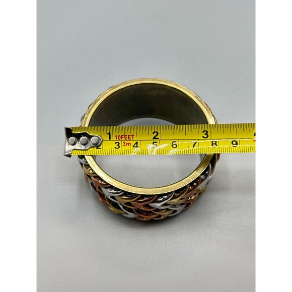 Mixed Metal Brass Copper Silver Tone Chevron Design Chunky Wide Bangle Bracelet - Picture 11 of 11